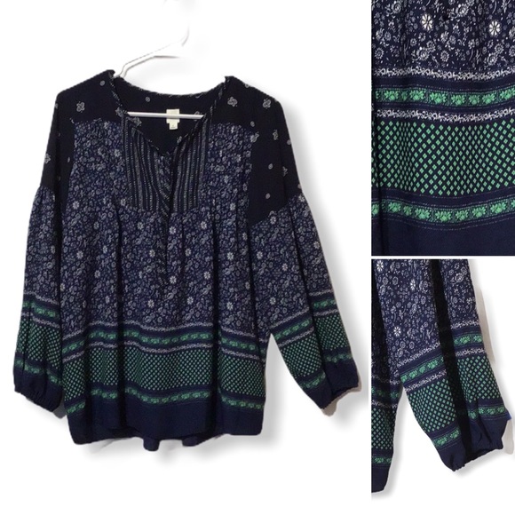 GAP Tops - GAP - Sz M - boho blouse navy keyhole tie flowy